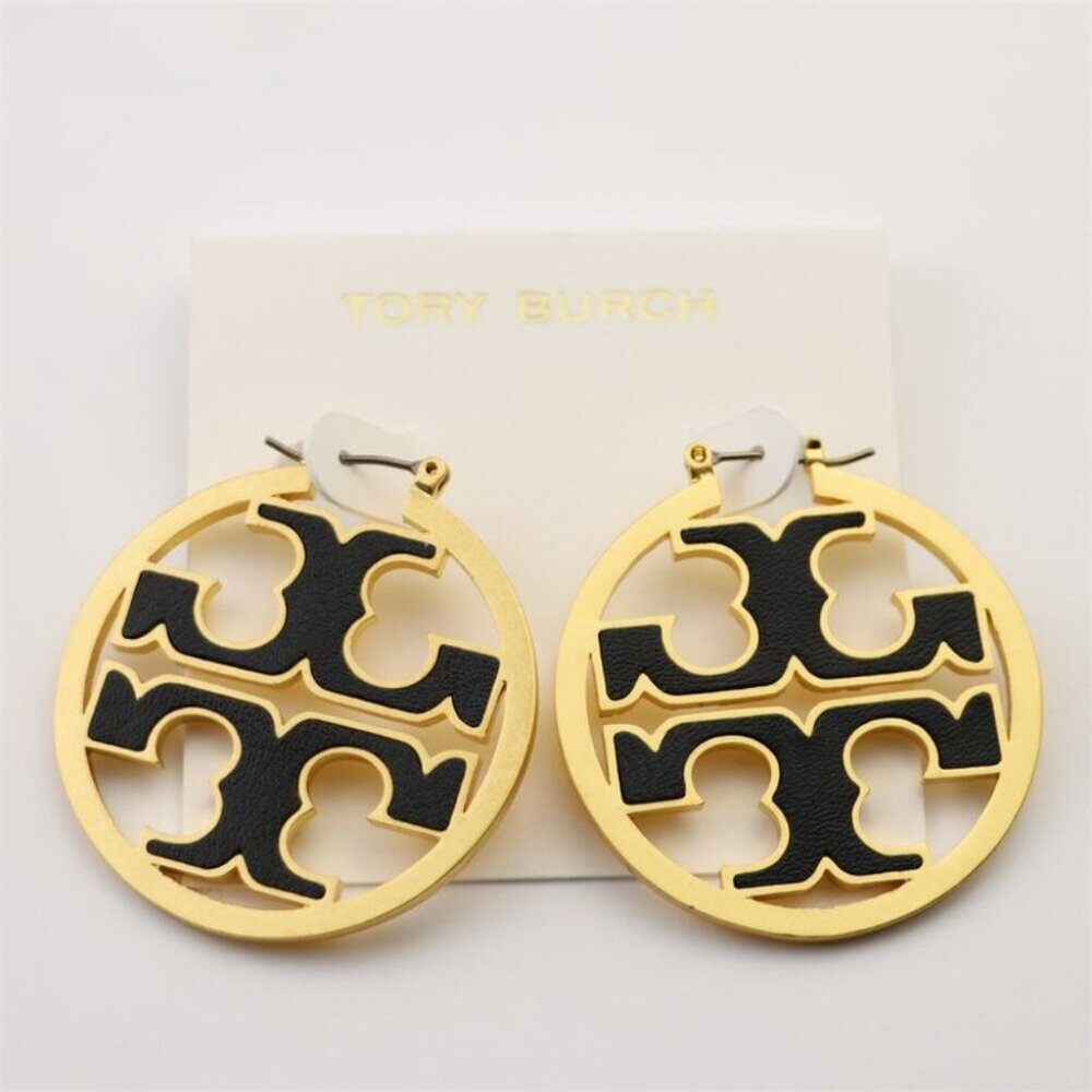 ✨ Tory Burch Gold Black Logo Hoop Earrings 💖